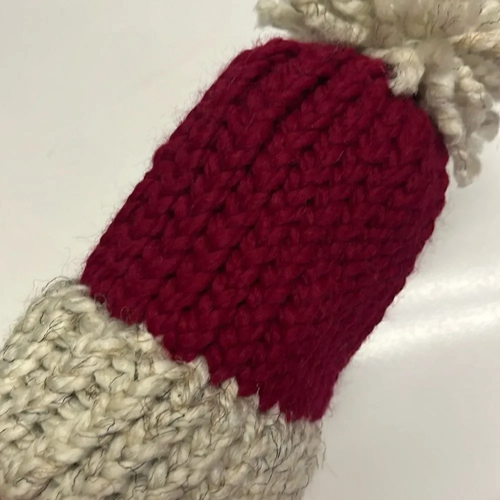 Homemade Wool and Acrylic Knitted Cranberry and Wheat Winter Hat- Infant/XSmall